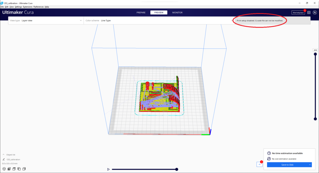 Configuración de impresión Cura deshabilitada